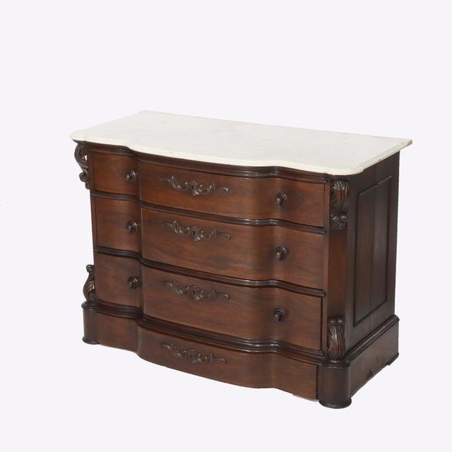 Rococo Antique Belter School Rosewood 4-Drawer Marble Top Dresser Circa 1860 For Sale - Image 3 of 18