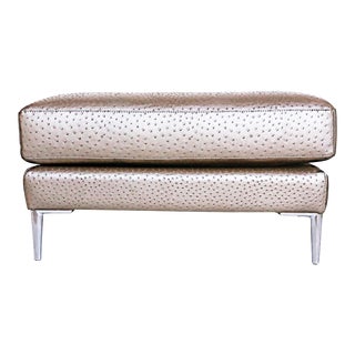 Vintage Dellarobbia Faux Ostrich Leather Ottoman W/ Stainless Steel For Sale