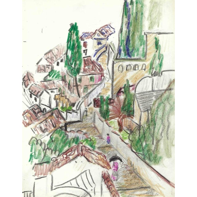 Grace Spongberg (American, 1906-1992) "Granada - From Hotel" oil pastel on paper, titled and estate stamp on reverse....