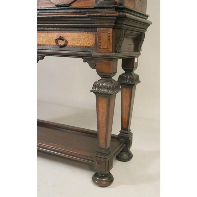 19th Century Italian Renaissance Revival Walnut, Intarsia & Marble Cabinet For Sale - Image 9 of 12
