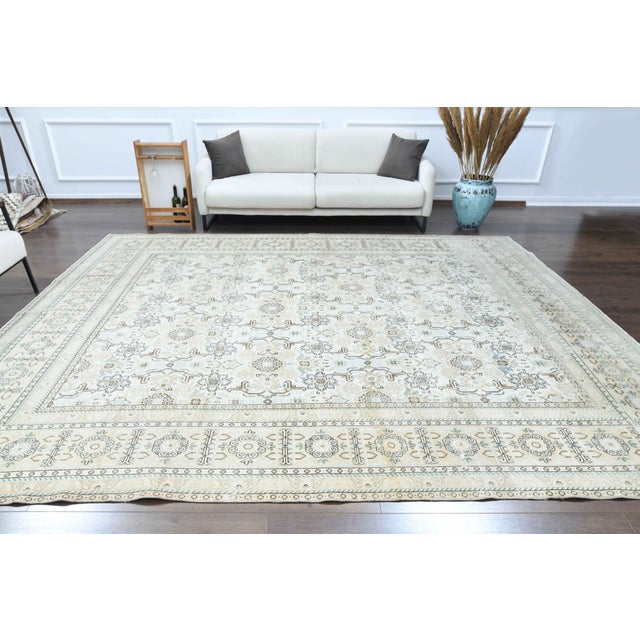 Folk Art 1970s Vintage Persian Handmade Wool Cotton Light Yellow Area Rug For Sale - Image 3 of 11