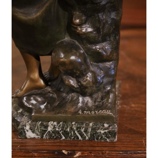 Metal 19th Century French Patinated Spelter Sculpture of Young Woman Signed A. Moreau For Sale - Image 7 of 12