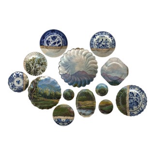 "Rice Fields at Mount Batur" Contemporary Mixed-Media on Ceramic Plates Installation - Set of 13 For Sale