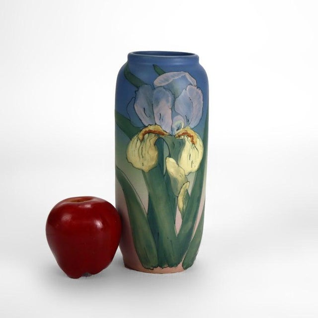 Arts & Crafts Antique Weller Art Pottery Vase With Iris Pattern Signed C1920 For Sale - Image 3 of 7