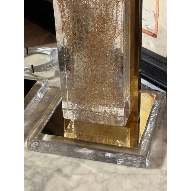 Pair of Modern Gold Dust Murano Block Lamps For Sale - Image 4 of 8