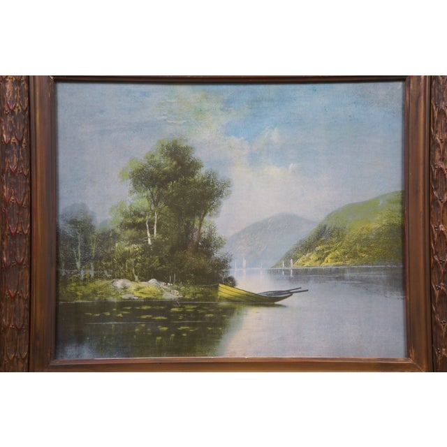 Mid 20th Century Mid Century Rowboat Sailboat Tree Lined River Lake Seascape Print For Sale - Image 5 of 10