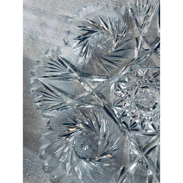 Glass Hand Cut Crystal Bowl & Two Small Plates For Sale - Image 7 of 8
