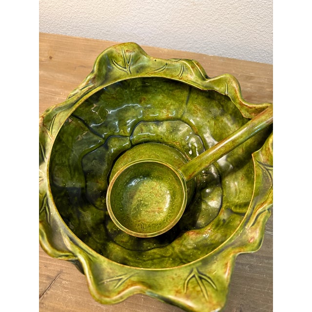 1950s Ceramic Cabbage Covered Serving Dish Vintage Holland With Ladle For Sale - Image 5 of 7