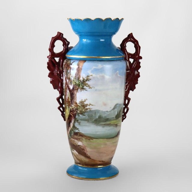 Large Antique Old Paris Porcelain Scenic Vase With Cord Access Lamp Base C1890 For Sale - Image 6 of 9