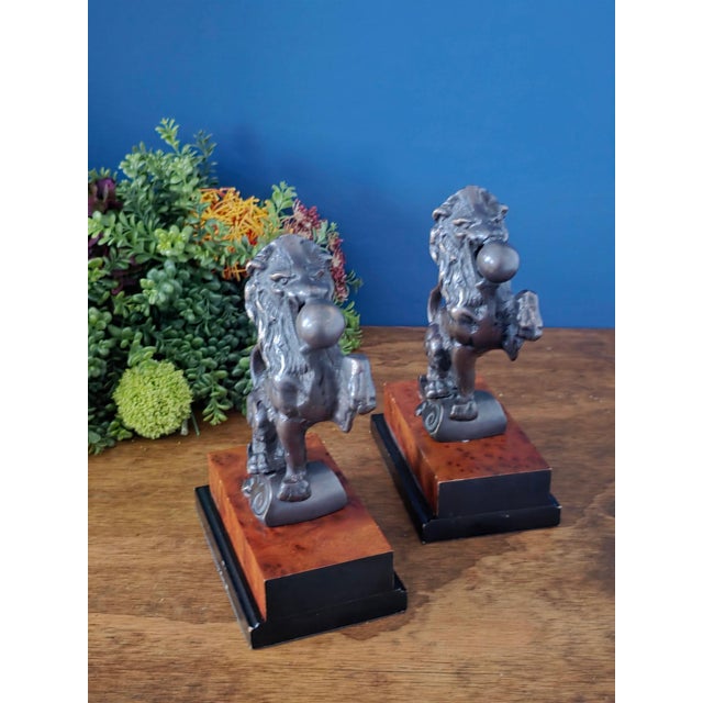Antique Bronze & Wood Lion Bookend Pair For Sale - Image 10 of 18