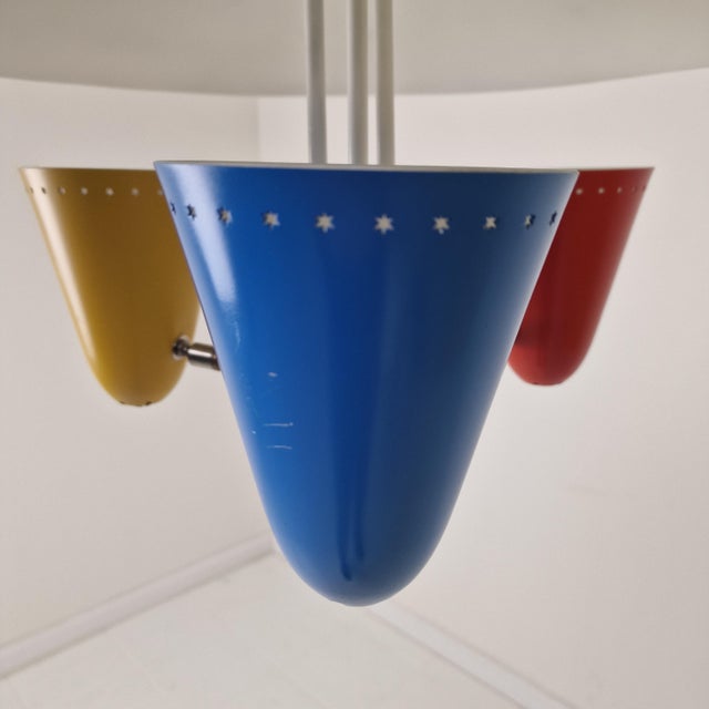 Mid-Century Zonneserie Three-Light Pendant attributed to H. Busquet for Hala Zeist, 1950s For Sale - Image 9 of 16
