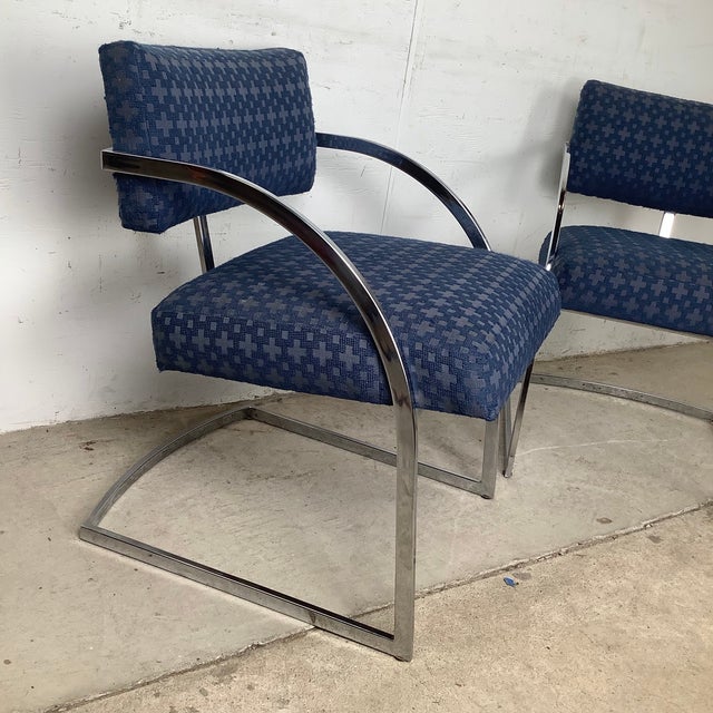 Milo Baughman Brno Style Flat Bar Chrome Cantilever Armchairs, Pair For Sale - Image 4 of 12