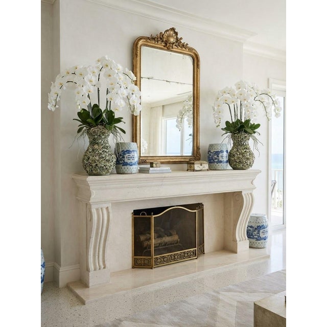 Vintage Italian 20" Encrusted Floral Ceramic Urn Vases - Pair in Muted Sage Green For Sale - Image 10 of 12