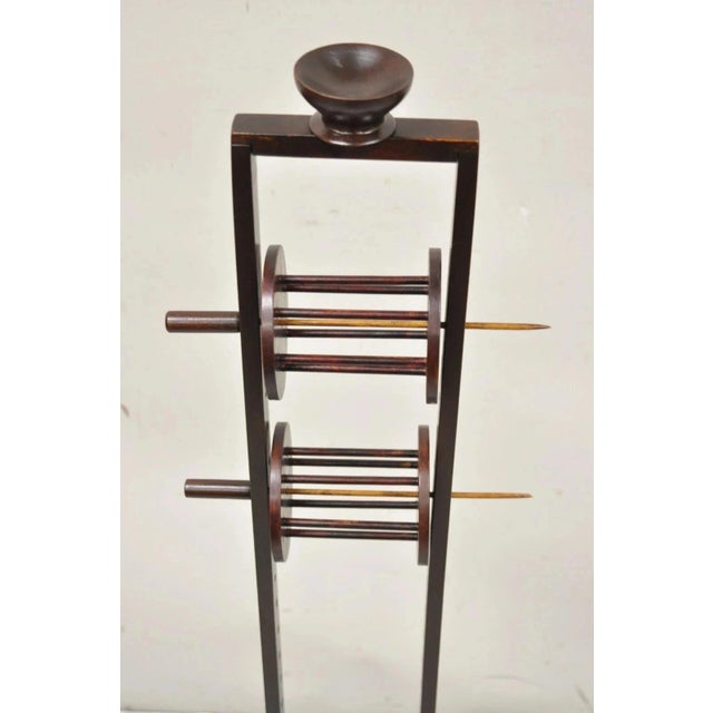 Traditional Antique American Primitive Mahogany Handmade Wool Winder Spool Thread Stand For Sale - Image 3 of 10