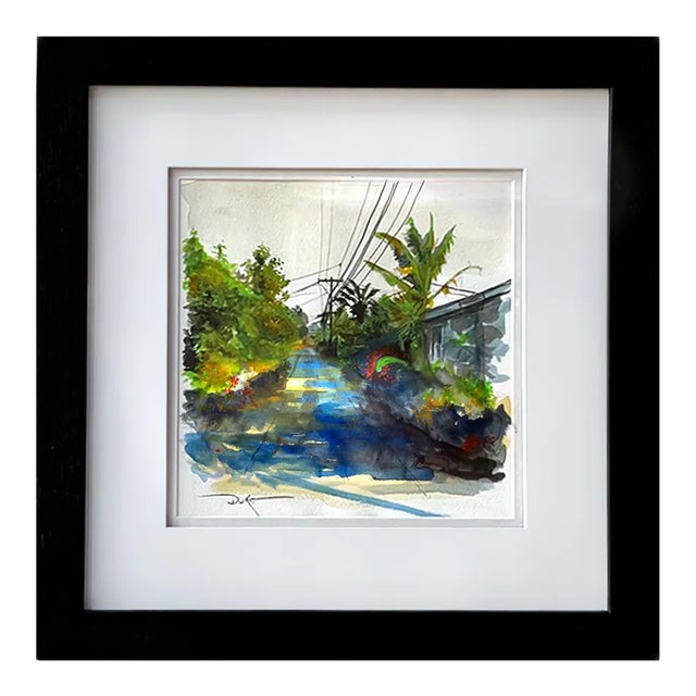 Contemporary Impressionist Style Cityscape Watercolor Painting, "Palms (Study)" For Sale