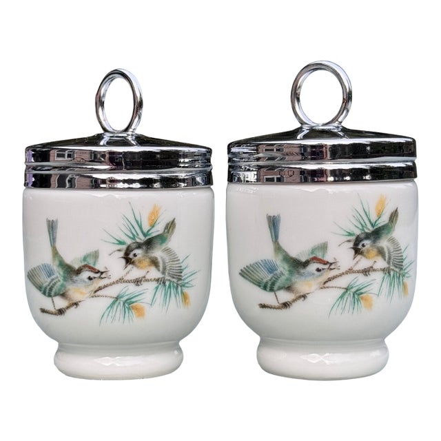 Royal Worcester Bird Motif Egg Coddlers - A Pair For Sale