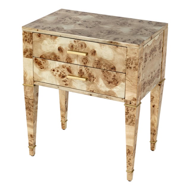 Kai 24 in. W Rectangular Burl Wood 2 Drawer End Table, Light Burl For Sale