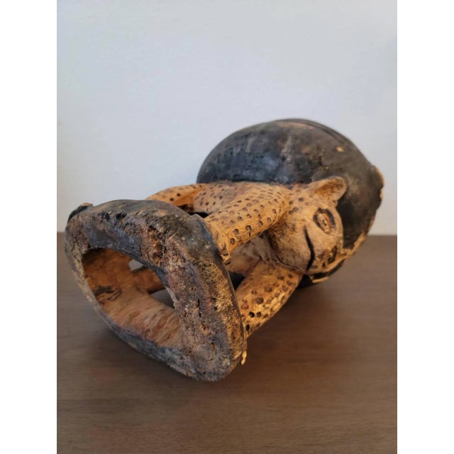 Early 20th Century Whimsical Yoruba Peoples West African Carved Leopard Divination Bowl Primitive Tribal Art Figural Vessel For Sale - Image 5 of 12