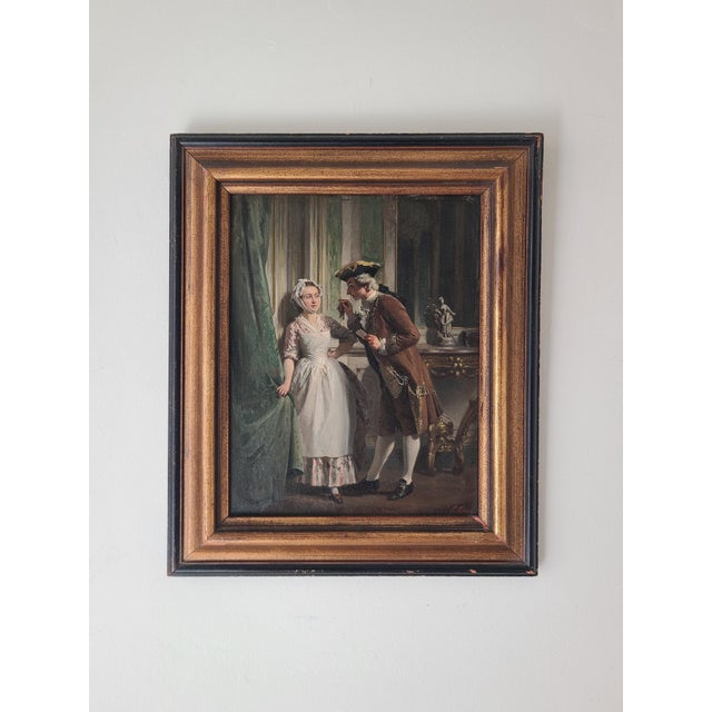 Prudent-Louis Leray Antique 19th Century French Oil Painting Interior Courting Scene For Sale - Image 17 of 17