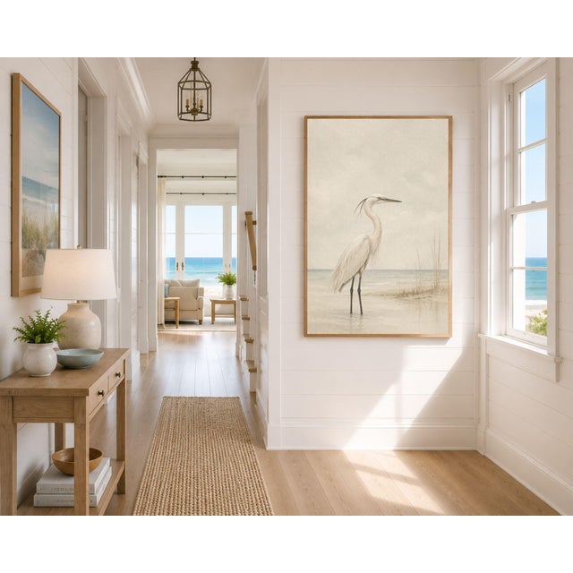 Contemporary White Egret Coastal Study, Minimalist Bird Wall Art Print, 16" X 24" For Sale - Image 3 of 6