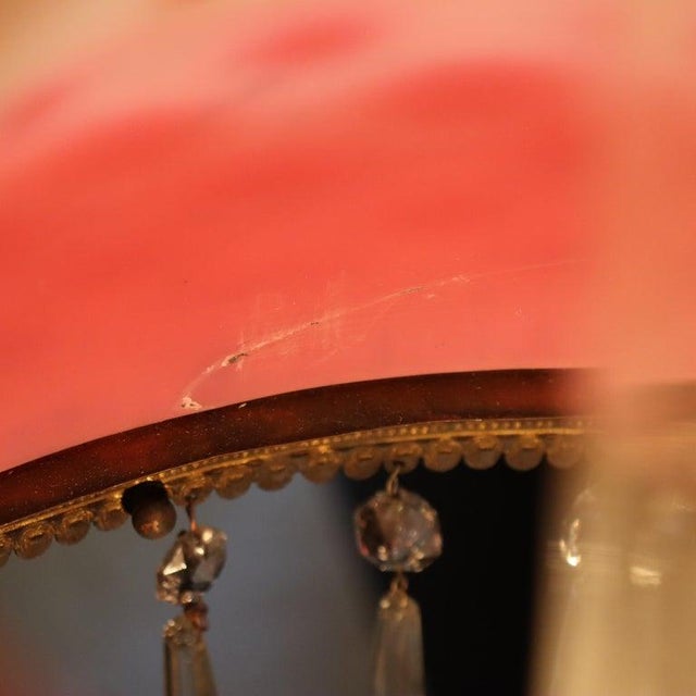 Late 19th Century Victorian Brass, Bronze & Crystal Chandelier With Peachblow Hobnail Glass Shade For Sale - Image 11 of 17