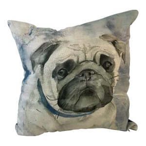 16" Square Pillow Embellished With a Smug Pug Dog Portrait - Made in the U K
