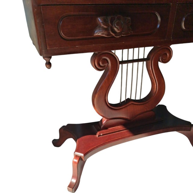 19th Century Vintage Victorian Lyre Base Foyer Console Table With Granite/Marble Top For Sale - Image 5 of 12