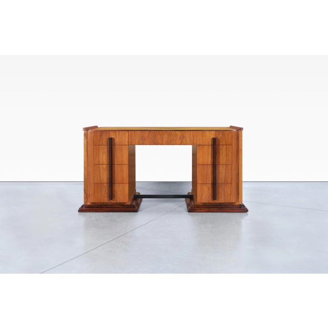Wood Vintage American Art Deco Walnut and Rosewood Executive Desk, 1930s For Sale - Image 7 of 12