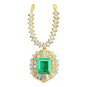 Art Deco Style Natural 1.33 Carat Emerald Pendant in 18k Solid Gold