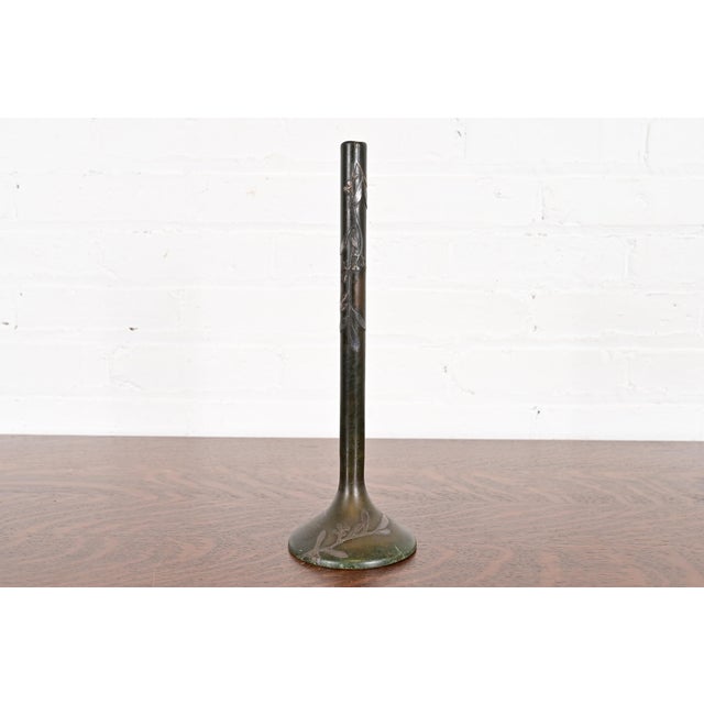 Heintz Arts & Crafts Sterling Silver on Bronze Tall Bud Vase For Sale - Image 13 of 13