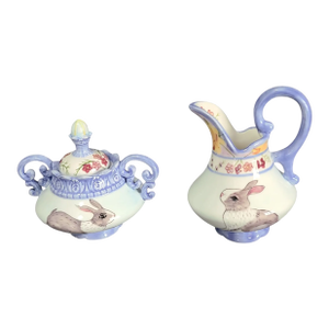 Late 20th Century Danna Cullen Zrike Meadow Bunny Rabbit Creamer & Sugar Bowl Set