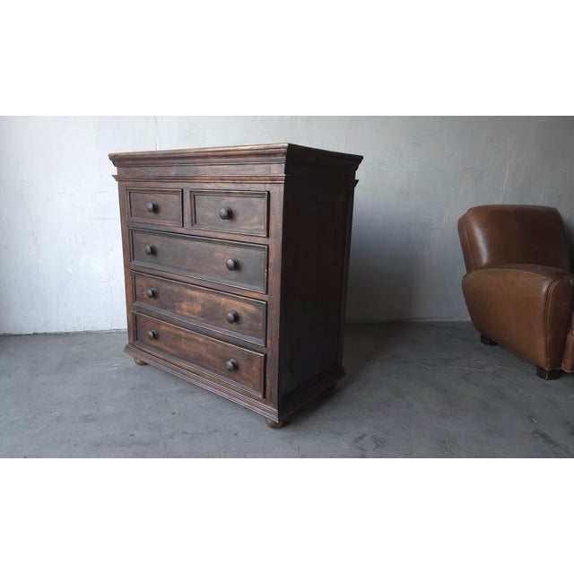 Large Rustic European Dark Wood 5 Drawer Dresser For Sale - Image 4 of 9