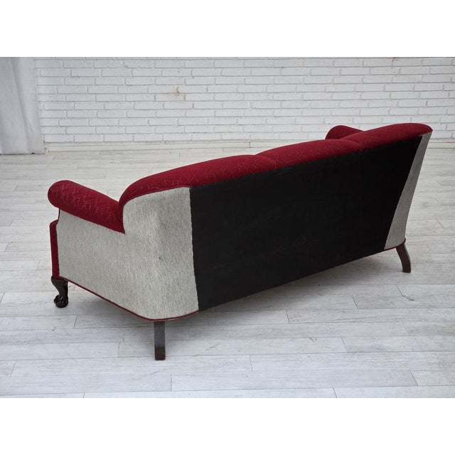 Danish 3-Seater Sofa in Red and Light Grey Wool and Oak, 1950s For Sale - Image 14 of 18