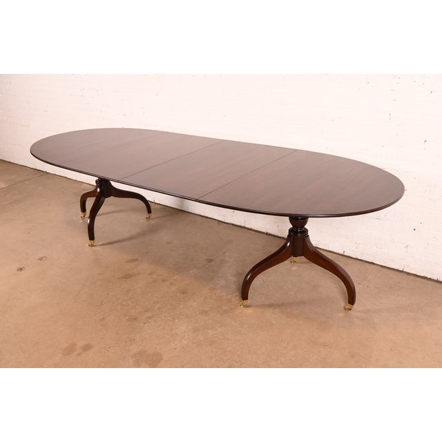 Regency Carved Mahogany Double Pedestal Extension Dining Table by Old Colony, Newly Refinished For Sale - Image 13 of 13