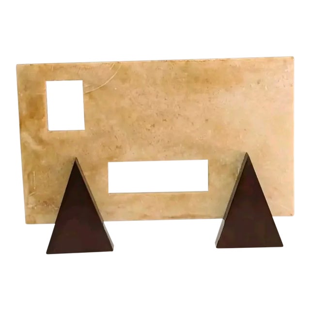 1980s Modernist Marble Sculpture on Stand Geometric For Sale