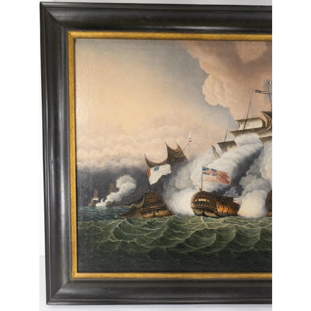 English China Trade English Oil Painting of Naval Battle For Sale - Image 3 of 13
