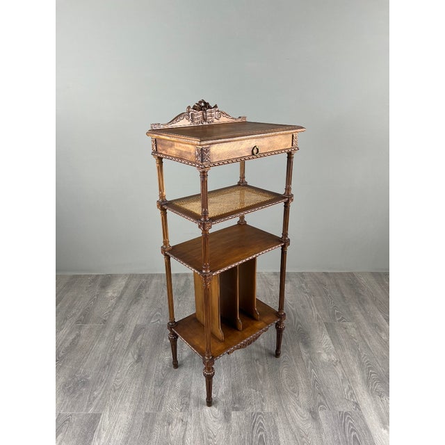 19th Century Louis XVI Carved Wood Music Cabinet with Caning For Sale - Image 3 of 9