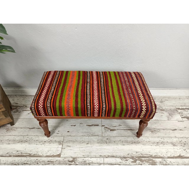 Details SIZE: 18X18X36 Inches ( with legs ) - 45x45x90 cm TYPE: Handmade Ottoman Bench CONDITION: is good. CONSTRUCT: It...