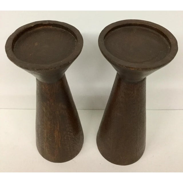 1950s Boho Chic Solid Wood Candle Holders - a Pair For Sale - Image 4 of 13