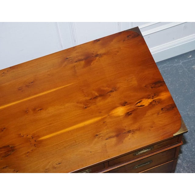 Vintage Military Campaign Twin Pedestal Desk in Yew Wood For Sale - Image 13 of 18