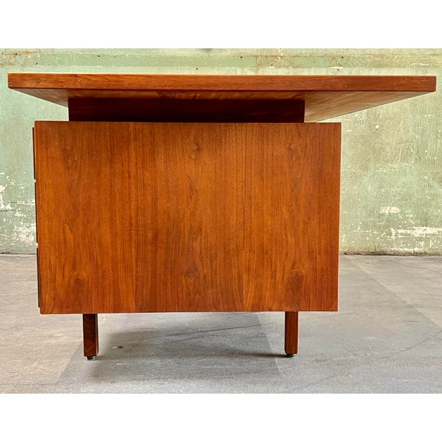 Brown 1960s Jens Risom 72” Executive Walnut Double Pedestal Desk W/Custon Center Drawer, Restored Top For Sale - Image 8 of 12