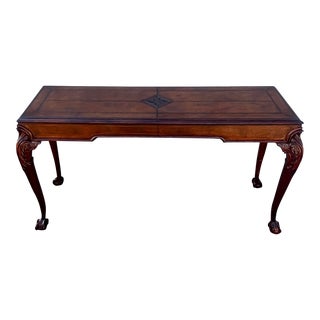 Carved Wood and Leather Chippendale Ball and Claw Console Table For Sale