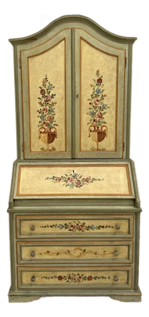 Venetian Rococo-Style Floral Painted Secretary Cabinet