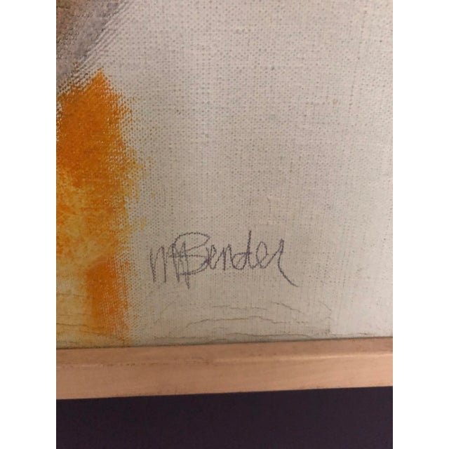 A large abstract Figural oil on canvas, signed and dated front and back by May Bender, 1972, framed. Bender died in 2011...