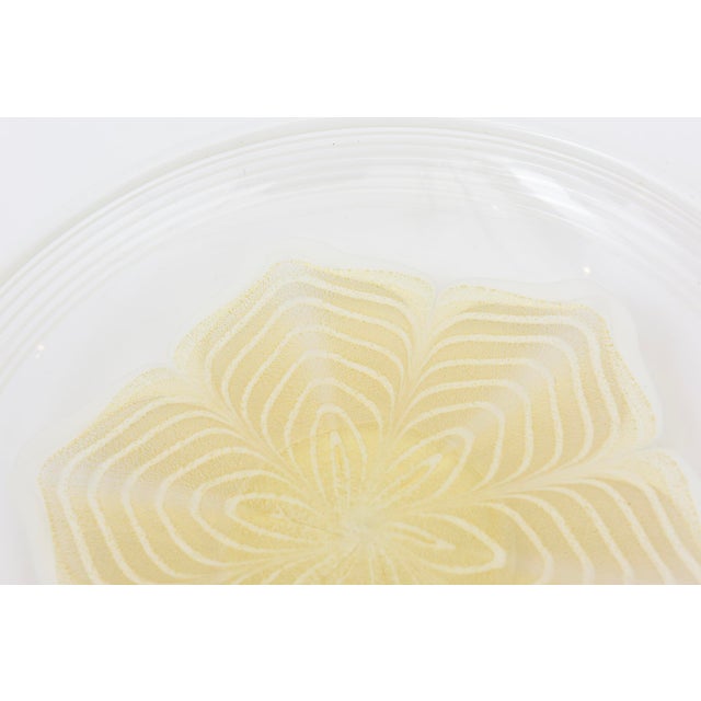 Modern Vintage Murano Round Flower Glass Bowl, White With Gold Aventurine, 1980's, Italy For Sale - Image 3 of 9
