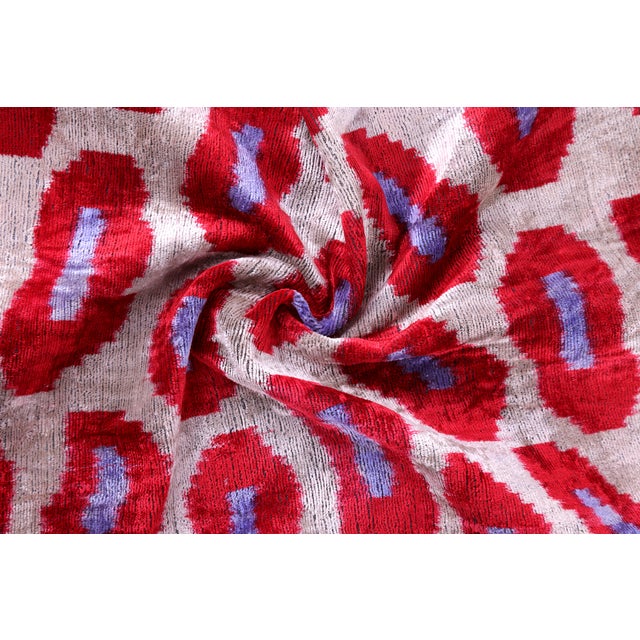 Light Pink Handmade Velvet Pillow – Red & Lilac Oval Pattern, 16x24" For Sale - Image 8 of 8