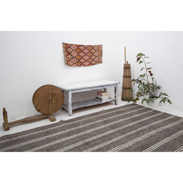 Gray & White Striped Vintage Kilim Rug For Sale In Los Angeles - Image 6 of 7