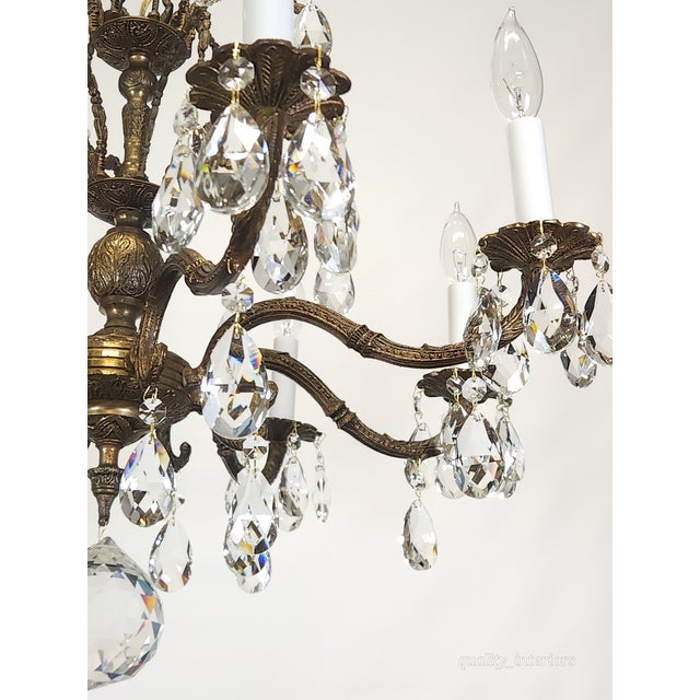 Metal Antique 8 Arm Sensational Dark Patina Brass Cut Lead Glass Crystal Chandelier For Sale - Image 7 of 12