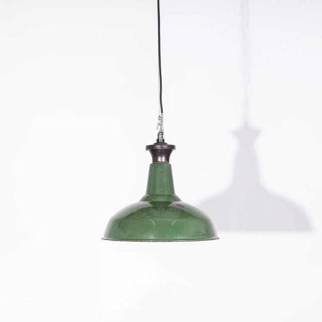 Industrial Green Enamel Pendant Lamp, 1940s For Sale - Image 13 of 13
