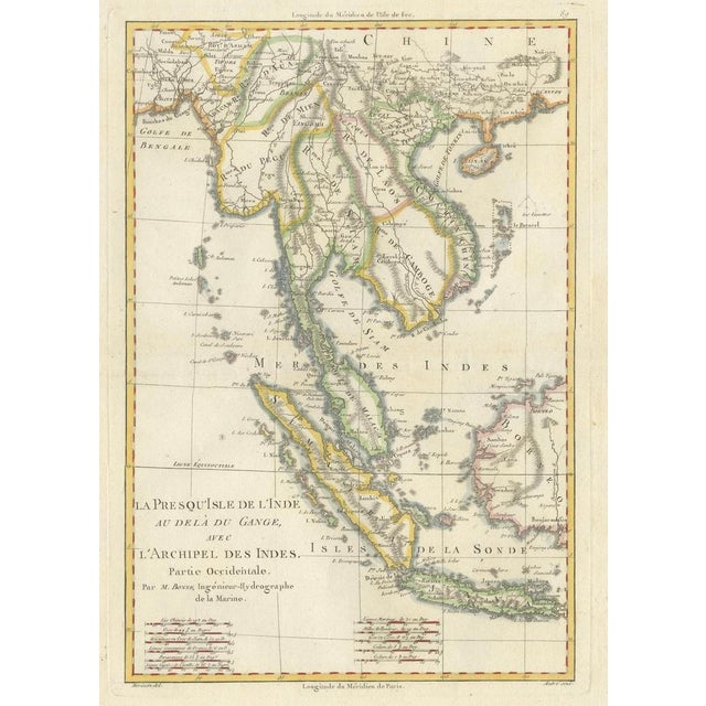 Antique Map of Southeast Asia by Bonne, 1787 For Sale - Image 3 of 11